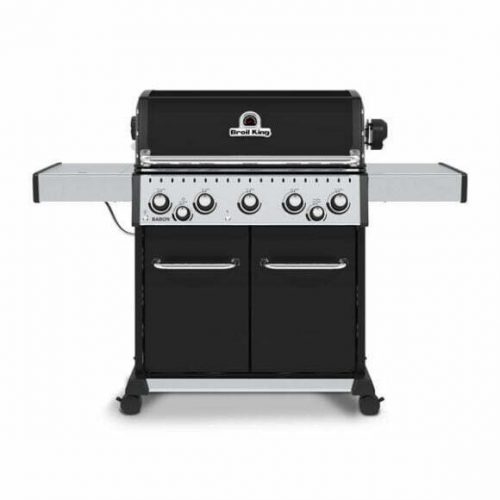 Broil King Baron 490 Black plinski žar – robustna konstrukcija, 4 gorilniki, stranski gorilnik in vrtljivi raženj