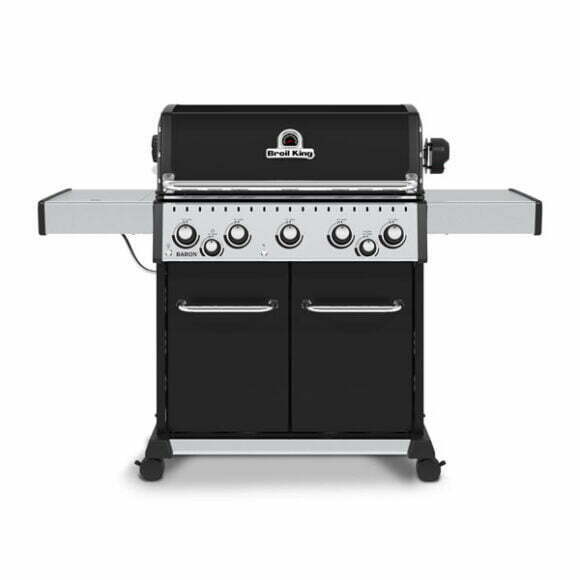 Broil King Baron 490 Black plinski žar – robustna konstrukcija, 4 gorilniki, stranski gorilnik in vrtljivi raženj